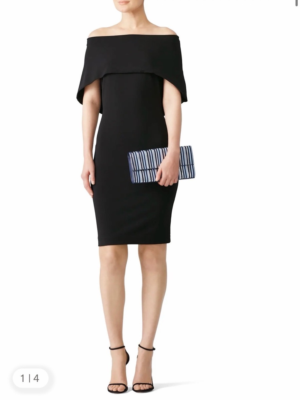 Nicole Miller Black Off-Shoulder Midi Cocktail Dress rent the runway